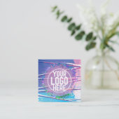 Carte De Visite Carré Holographe Parties scintillant bleu violet Zigzag  (Debout devant)