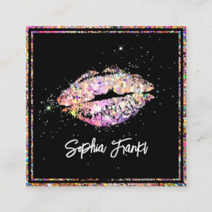 Carte De Visite Carré Holographe Parties scintillant Rose Lièvres Maquil