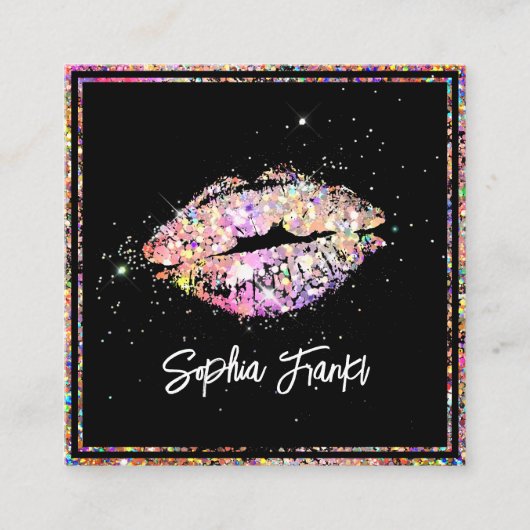 Carte De Visite Carré Holographe Parties scintillant Rose Lièvres Maquil (Devant)