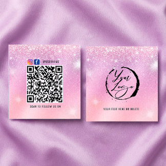 Carte De Visite Carré Holographic Pastel Brand Card with QR Code