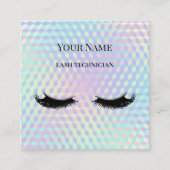 Carte De Visite Carré Holographic QR code Beige and Gold Lash Technician (Devant)