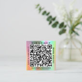 Carte De Visite Carré Holographic Rainbow Bold QR Code Hair & Makeup (Debout devant)