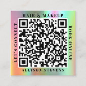 Carte De Visite Carré Holographic Rainbow Bold QR Code Hair & Makeup (Devant)