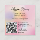 Carte De Visite Carré Holographic Rainbow Unicorn Initial Makeup QR Code (Dos)