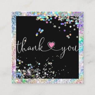 Carte De Visite Carré holographic script heart merci pour votre commande