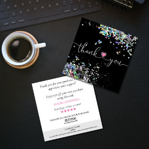 Carte De Visite Carré holographic script heart merci pour votre commande