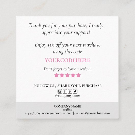 Carte De Visite Carré holographic script heart merci pour votre commande (Dos)