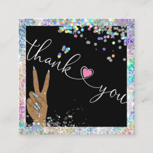 Carte De Visite Carré holographic script heart merci pour votre commande