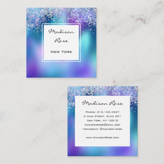 Carte De Visite Carré Holographie branchée et glam Parties scintillant s (Devant / Derrière)