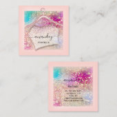 Carte De Visite Carré Holographie Parties scintillant Rose Hanger mode (Devant / Derrière)