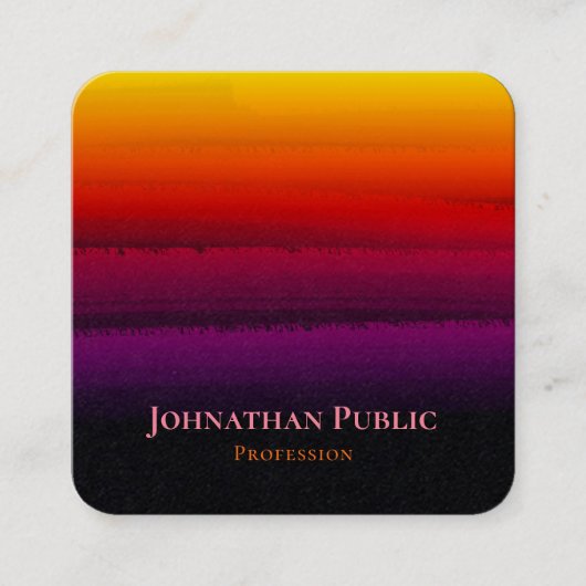 Carte De Visite Carré Holographie rose Golden Brushstroke Abstrait (Devant)