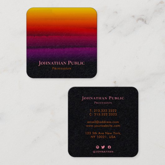 Carte De Visite Carré Holographie rose Golden Brushstroke Abstrait (Devant / Derrière)