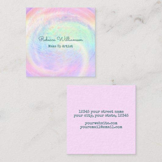 Carte De Visite Carré Holographique Arc-en-ciel esthétique Pastel Swirl  (Devant / Derrière)