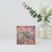 Carte De Visite Carré Holographique arc-en-ciel vert rose QR Code Esthét (Debout devant)
