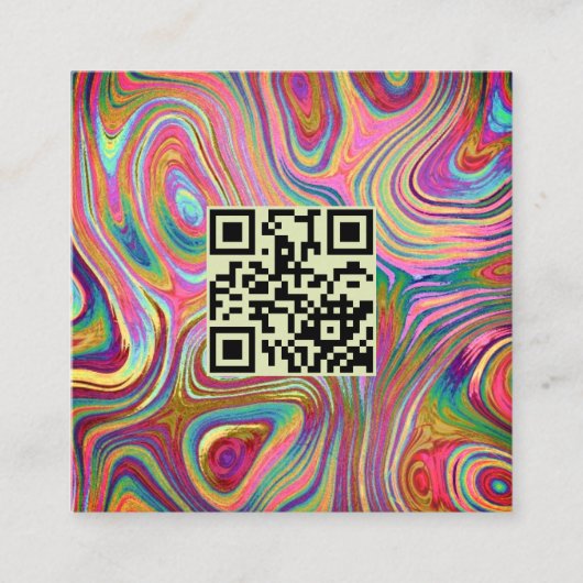 Carte De Visite Carré Holographique arc-en-ciel vert rose QR Code Esthét (Devant)