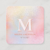 Carte De Visite Carré Holographique Blush rose moderne Monogramme élégan (Devant)