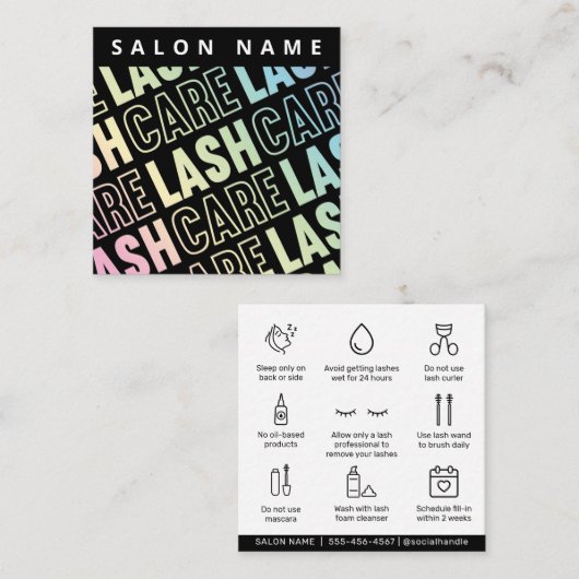 Carte De Visite Carré Holographique Eyelash Extensions Lash Lift (Devant / Derrière)