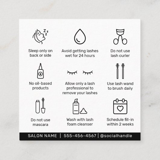 Carte De Visite Carré Holographique Eyelash Extensions Lash Lift (Dos)