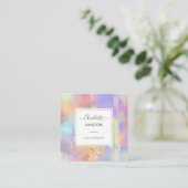 Carte De Visite Carré Holographique iridescente feuille dorée (Debout devant)