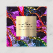 Carte De Visite Carré Holographique Opal Purple Géode Agate QR Code (Devant)