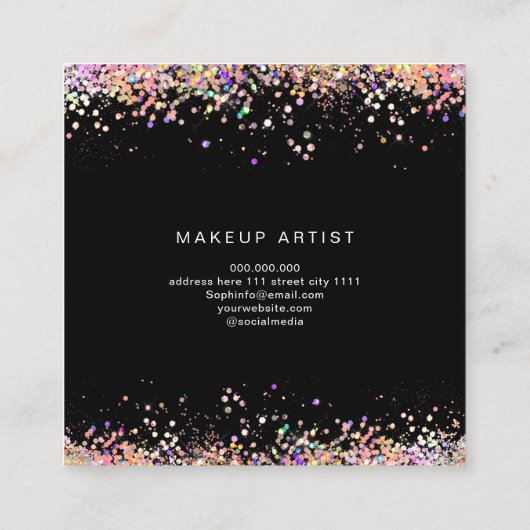 Carte De Visite Carré Holographique Parties scintillant lèvres beauté no (Dos)