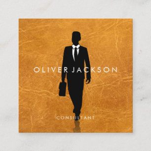 Carte De Visite Carré Homme d'affaires avec Porte-documents   Cuir Lux