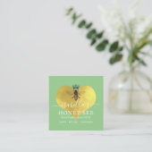 Carte De Visite Carré Honey Bee Skincare Gold Foil Sur Vert (Debout devant)