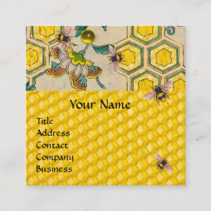 CARTE DE VISITE CARRÉ HONEY BEEHES, BEEHIVES, PRINTEMPS FLEURS BEEKEEPER