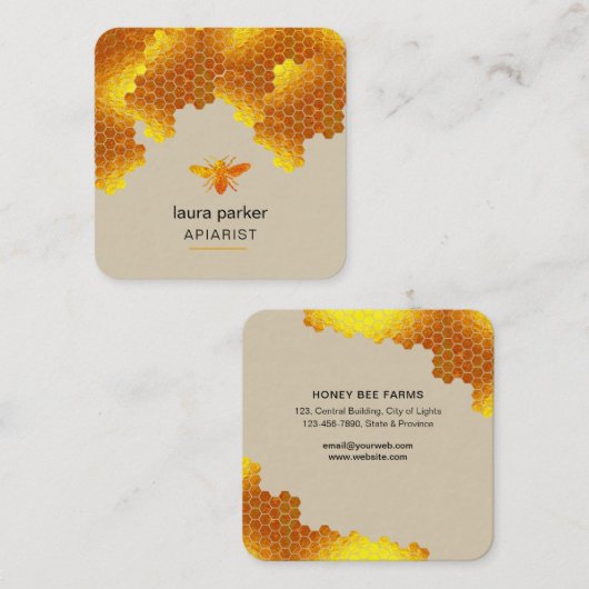 Carte De Visite Carré Honeypeb Honey Bee Apirarist Hexagons Beekeepons (Devant / Derrière)