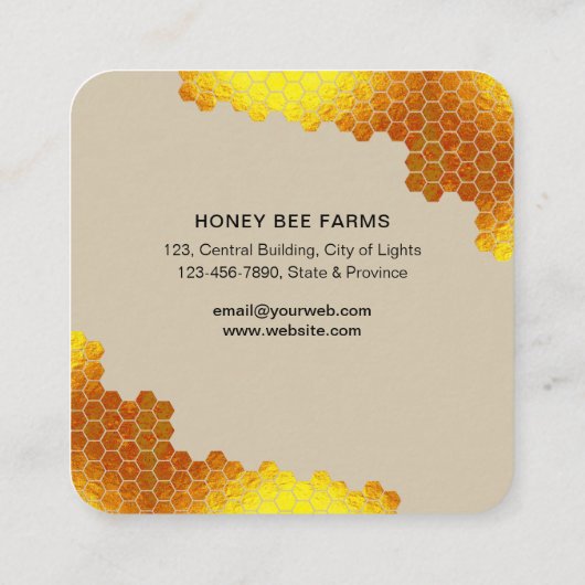 Carte De Visite Carré Honeypeb Honey Bee Apirarist Hexagons Beekeepons (Dos)