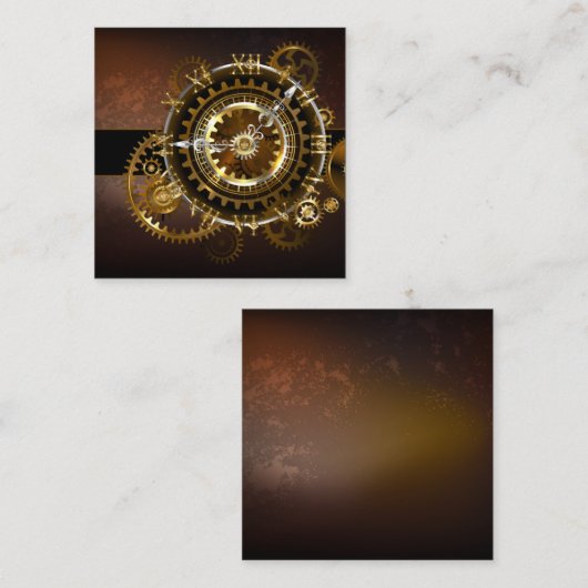 Carte De Visite Carré Horloge Steampunk avec des engrenages anciens (Devant / Derrière)