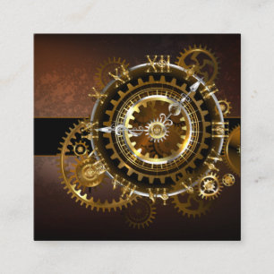 Carte De Visite Carré Horloge Steampunk avec des engrenages anciens