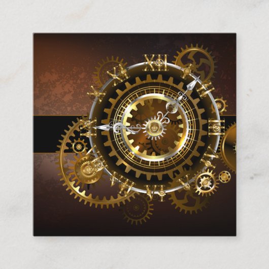 Carte De Visite Carré Horloge Steampunk avec des engrenages anciens (Devant)