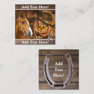 Carte De Visite Carré Horse Cowboy Casquette Lasso Sunflower Rustic Barq