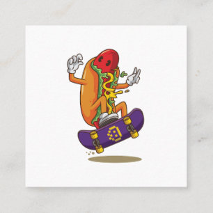 Carte De Visite Carré Hotdog_skateboarding_dessin_animé