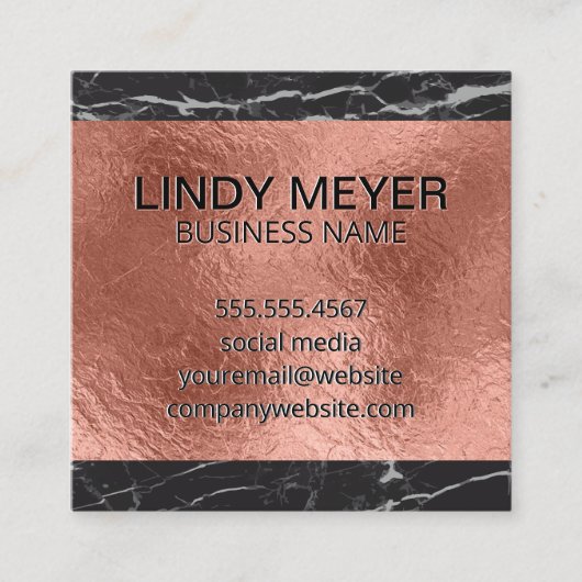 Carte De Visite Carré Huile d'or rose | Marbre noir (Devant)