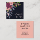 Carte De Visite Carré Hydrangée de Bourgogne et Roses roses roses (Devant / Derrière)