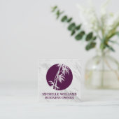 Carte De Visite Carré Icône Bambou | Texture Marbre blanc (Debout devant)