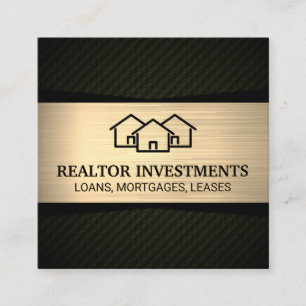 Carte De Visite Carré Icône Homes   Métallique d'or   Noir à motifs