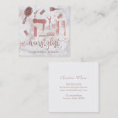 Carte De Visite Carré icônes de coiffure rose en or sur marbre (Devant / Derrière)