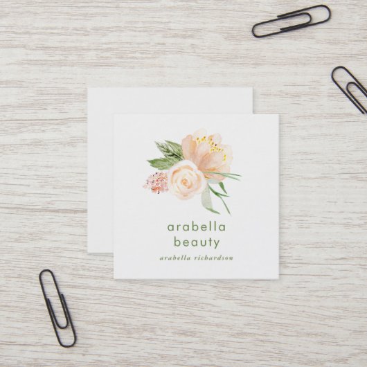 Carte De Visite Carré Icônes florales de médias de Social de l'aquarelle (Devant/Arrière en situation)