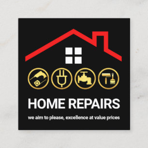 Carte De Visite Carré Icônes Handyman de cadre de toit rouge