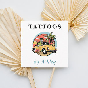 Carte De Visite Carré Illustration amusante du crâne Tropical Exotic Tat