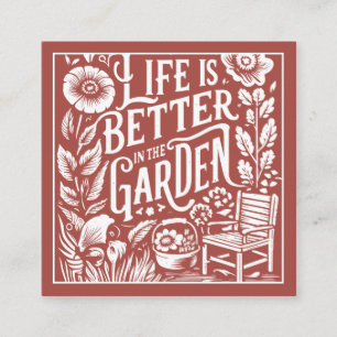 Carte De Visite Carré Illustration de jardiner Landscaper Terracotta
