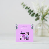 Carte De Visite Carré Illustration de la machine à coudre violet rose (Debout devant)