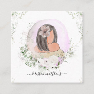 Carte De Visite Carré Illustration de la mode des cheveux aquarelle