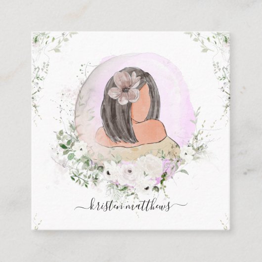 Carte De Visite Carré Illustration de la mode des cheveux aquarelle (Devant)