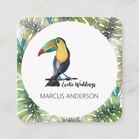 Carte De Visite Carré Illustration de l'aquarelle Cute Toucan Keeper (Devant)