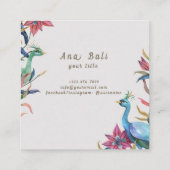 Carte De Visite Carré Illustration de l'aquarelle vectorielle paons fleu (Dos)