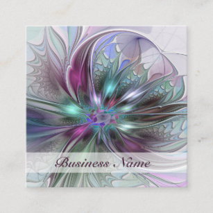 Carte De Visite Carré Imaginaire coloré Abstrait Fleur fractale moderne